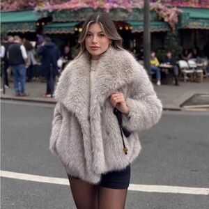 Zara Gray Faux Fur Coat